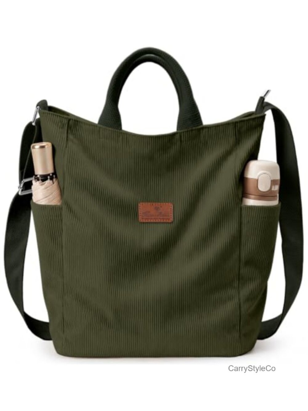 Corduroy Crossbody Tote Bag Large Vertical Shoulder Bag Zipper Side Pockets